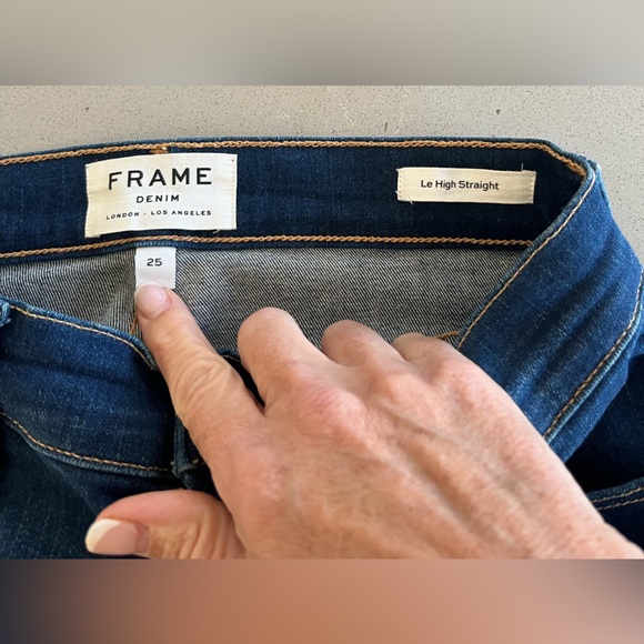 FRAME Le High Straight Raw Edge Hem Dark Wash Stretch Women’s Size 25 - Picture 6 of 10